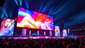 A photograph of capture a photograph of the world's largest jumbotron in action during a vibrant event