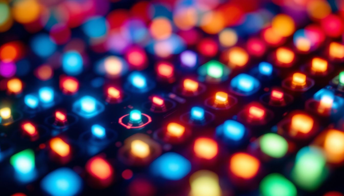 A photograph of a close-up shot of a lit led display