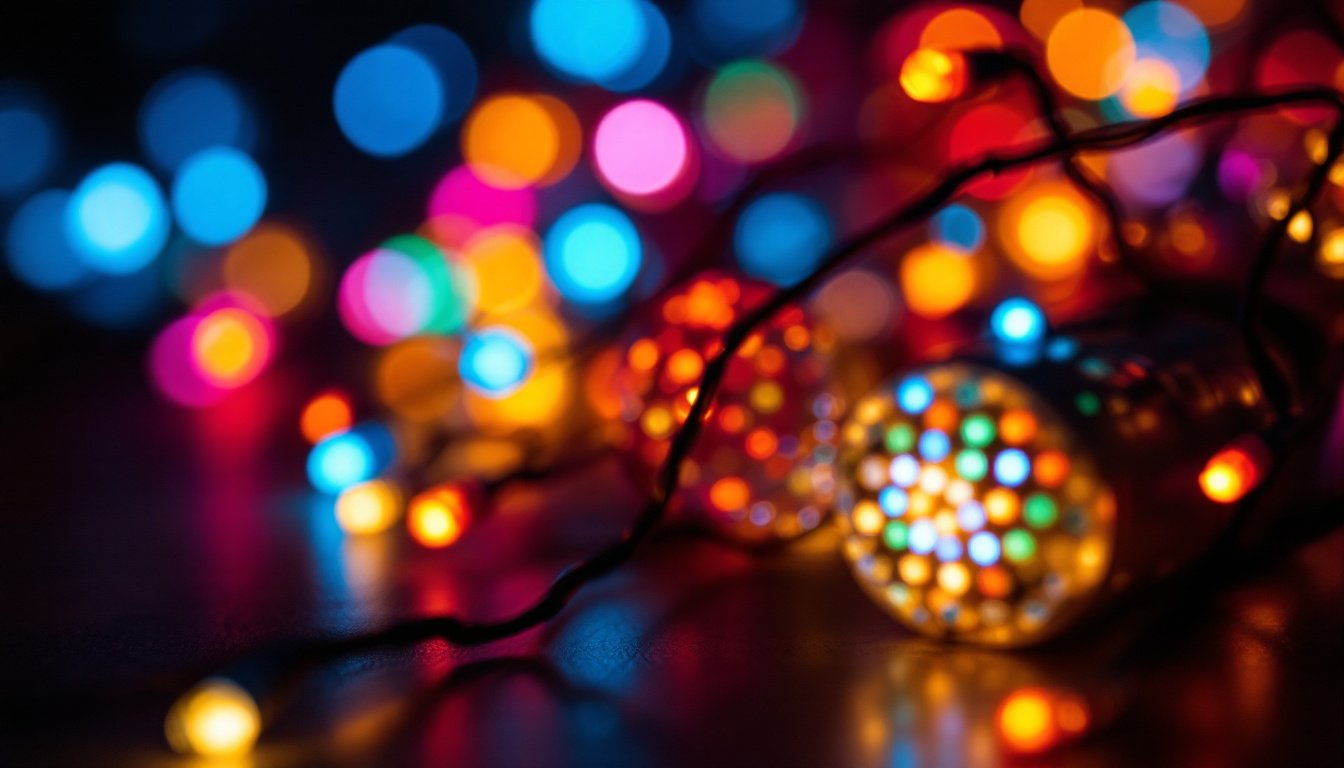 A photograph of a vibrant display of led bead lights in various colors and patterns