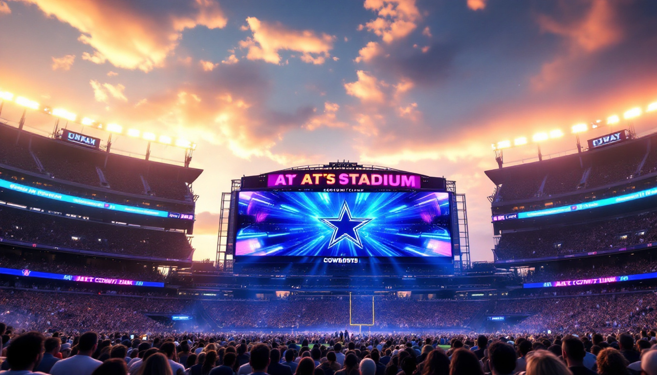 A photograph of the stunning led jumbotron at at&t stadium during a dallas cowboys game