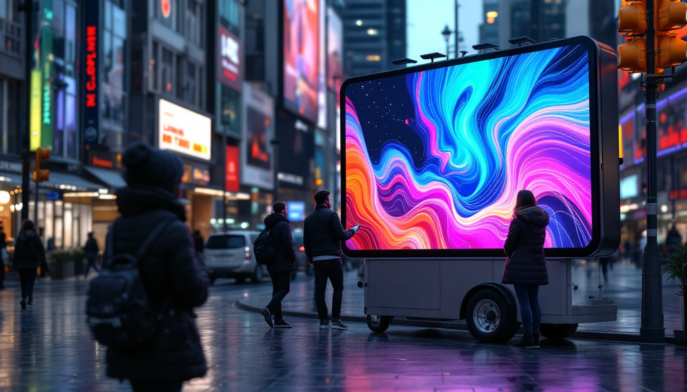 A photograph of capture a photograph of a vibrant digital mobile billboard in action