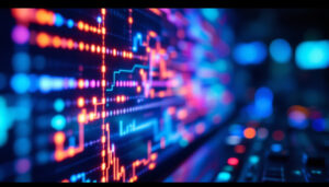 A photograph of a close-up shot of an led display in action