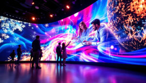A photograph of capture a photograph of a vibrant leyard led display in a dynamic setting