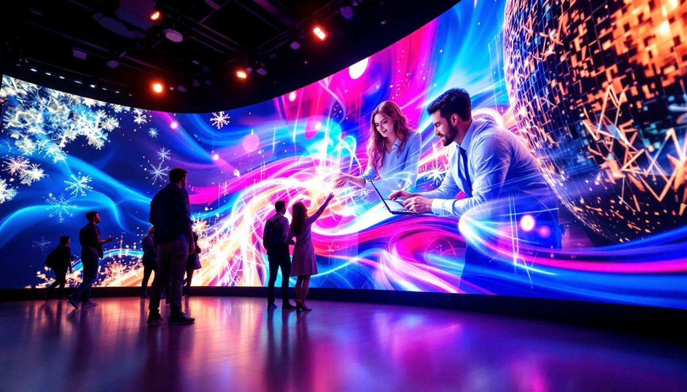 A photograph of capture a photograph of a vibrant leyard led display in a dynamic setting