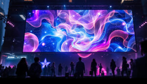 A photograph of a vibrant led display in an urban setting