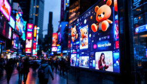 A photograph of a vibrant led display in an urban setting