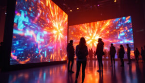 A photograph of a vibrant led display in action