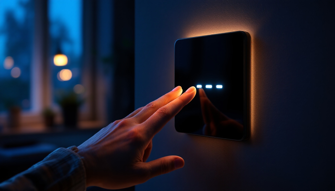 A photograph of a sleek smart power switch with an illuminated led display