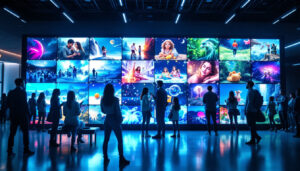 A photograph of a modern led display wall in an engaging environment