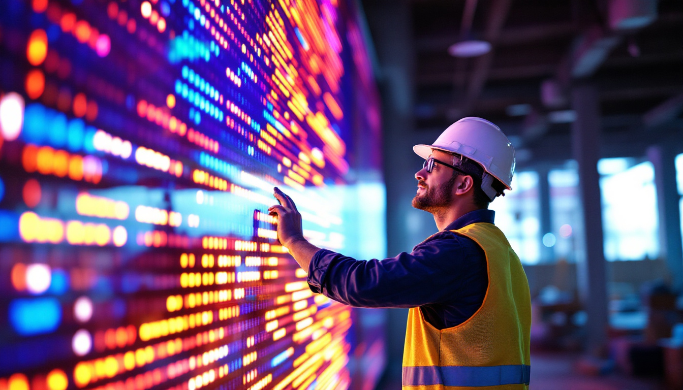 A photograph of a contractor inspecting a vibrant led display installation at a construction site in oregon