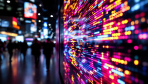 A photograph of capture a photograph of a vibrant led display showcasing dynamic visuals and colors