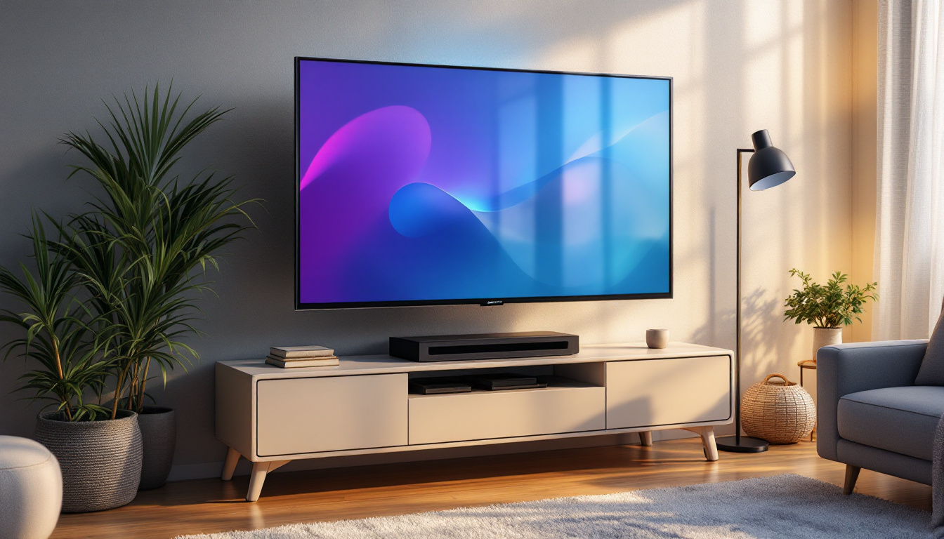 A photograph of a stylish flat screen tv stand on wheels