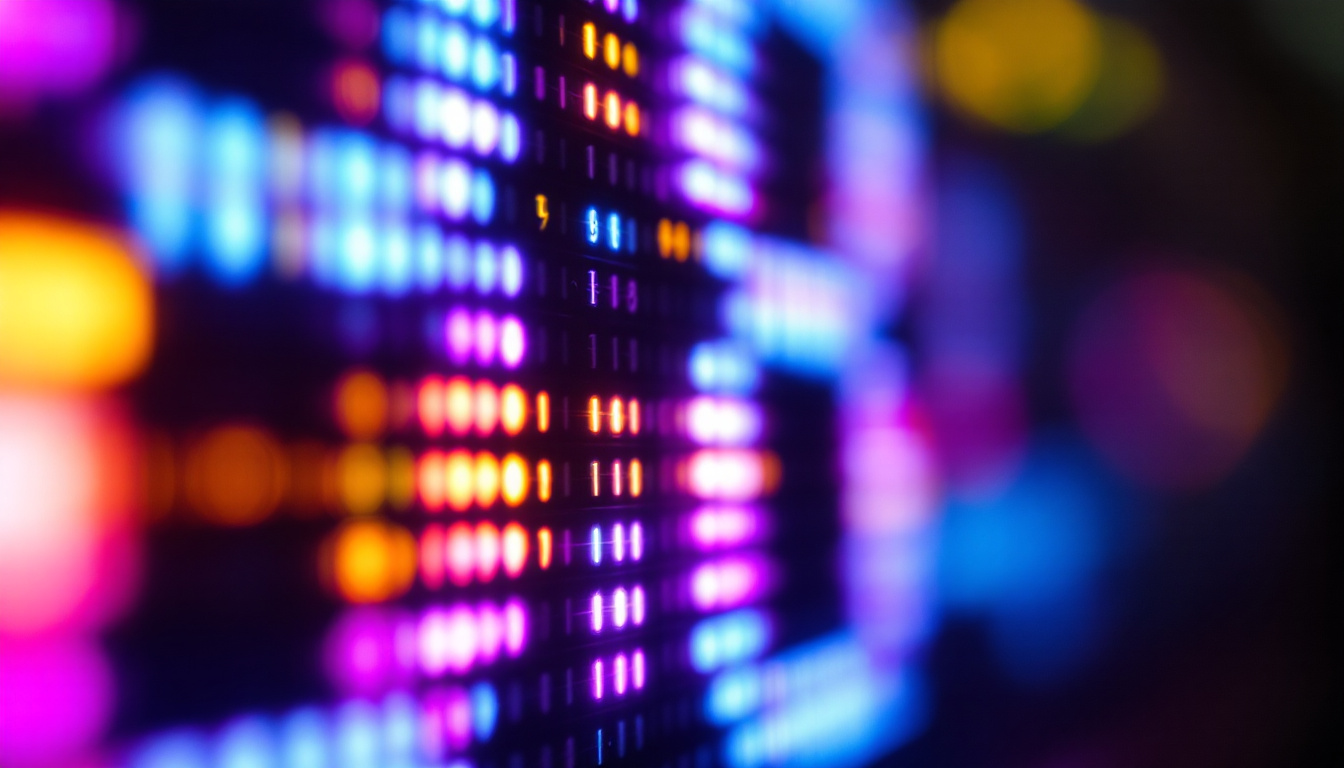 A photograph of a close-up of a vibrant led display showcasing the numbers 9 and 8