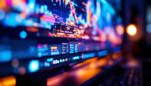A photograph of a close-up shot of an lcd monitor displaying vibrant colors and sharp images
