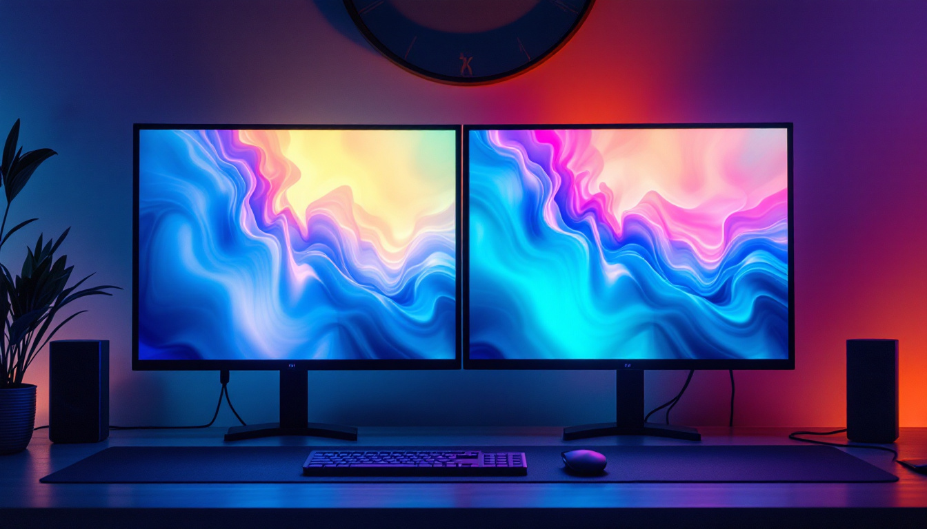 A photograph of a side-by-side comparison of two led displays showcasing the differences in resolution and color vibrancy between devices using displayport 1.4 and displayport 2.0