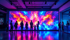 A photograph of a vibrant led display in a modern showroom setting