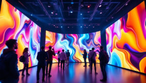 A photograph of a vibrant led display in action at an event