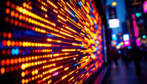 A photograph of a vibrant led display in action
