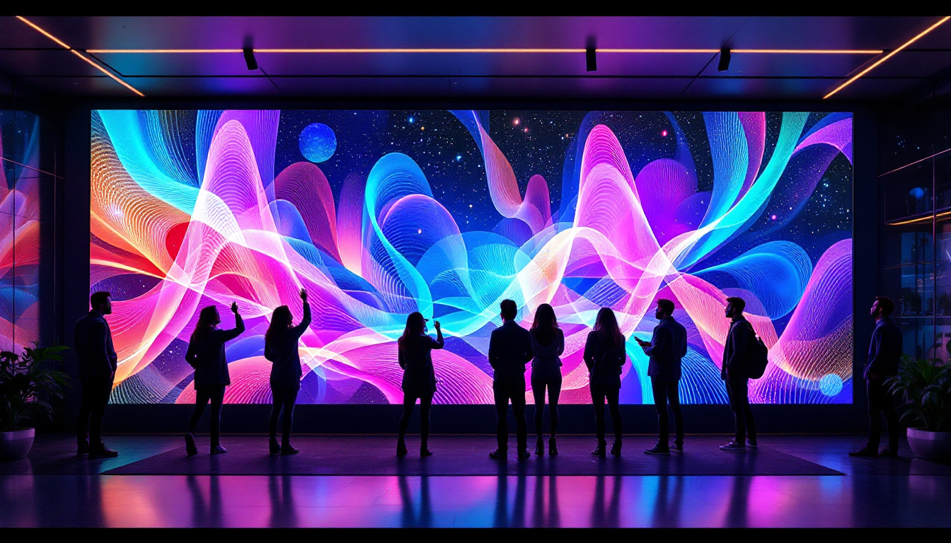 A photograph of a vibrant led wall display in a modern setting