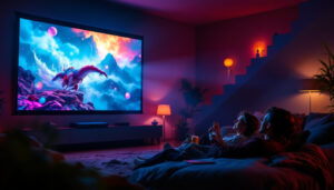 A photograph of a vibrant led projector in action