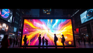 A photograph of a vibrant led display in an urban setting