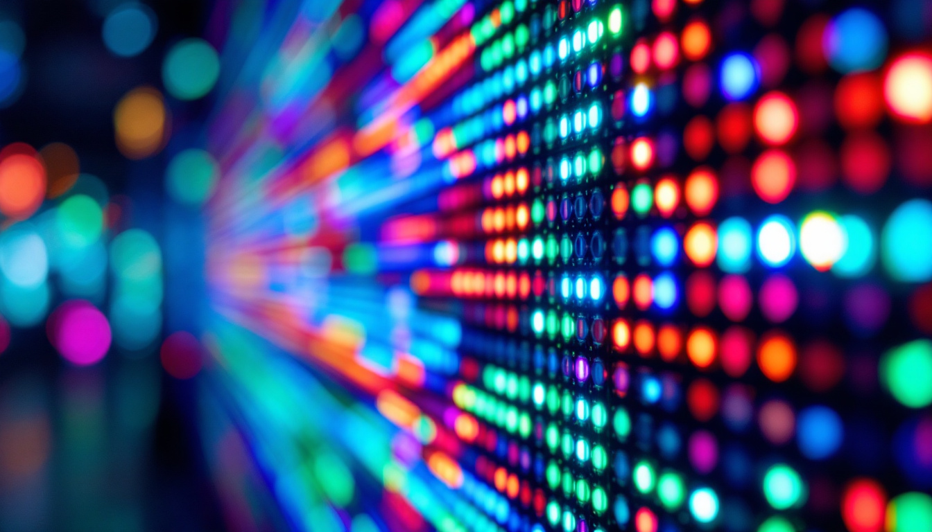 A photograph of a close-up of a vibrant led display in action