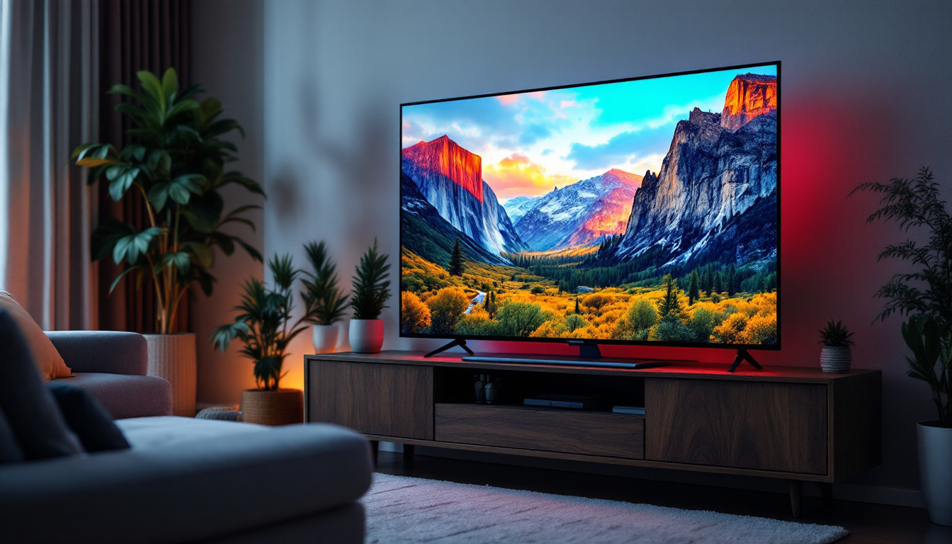 A photograph of a sleek 32-inch led tv displaying vibrant colors and sharp images in a modern living room setting