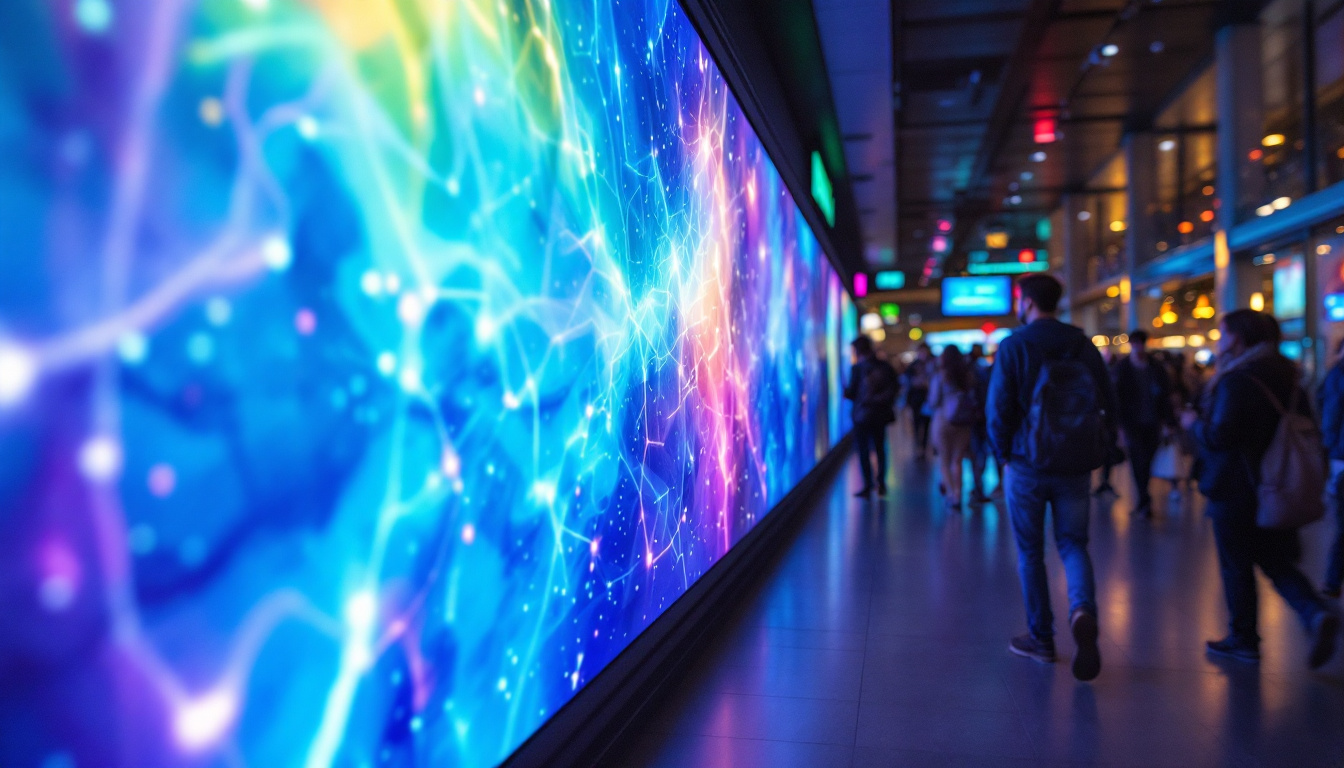 A photograph of a vibrant led display in a dynamic public space