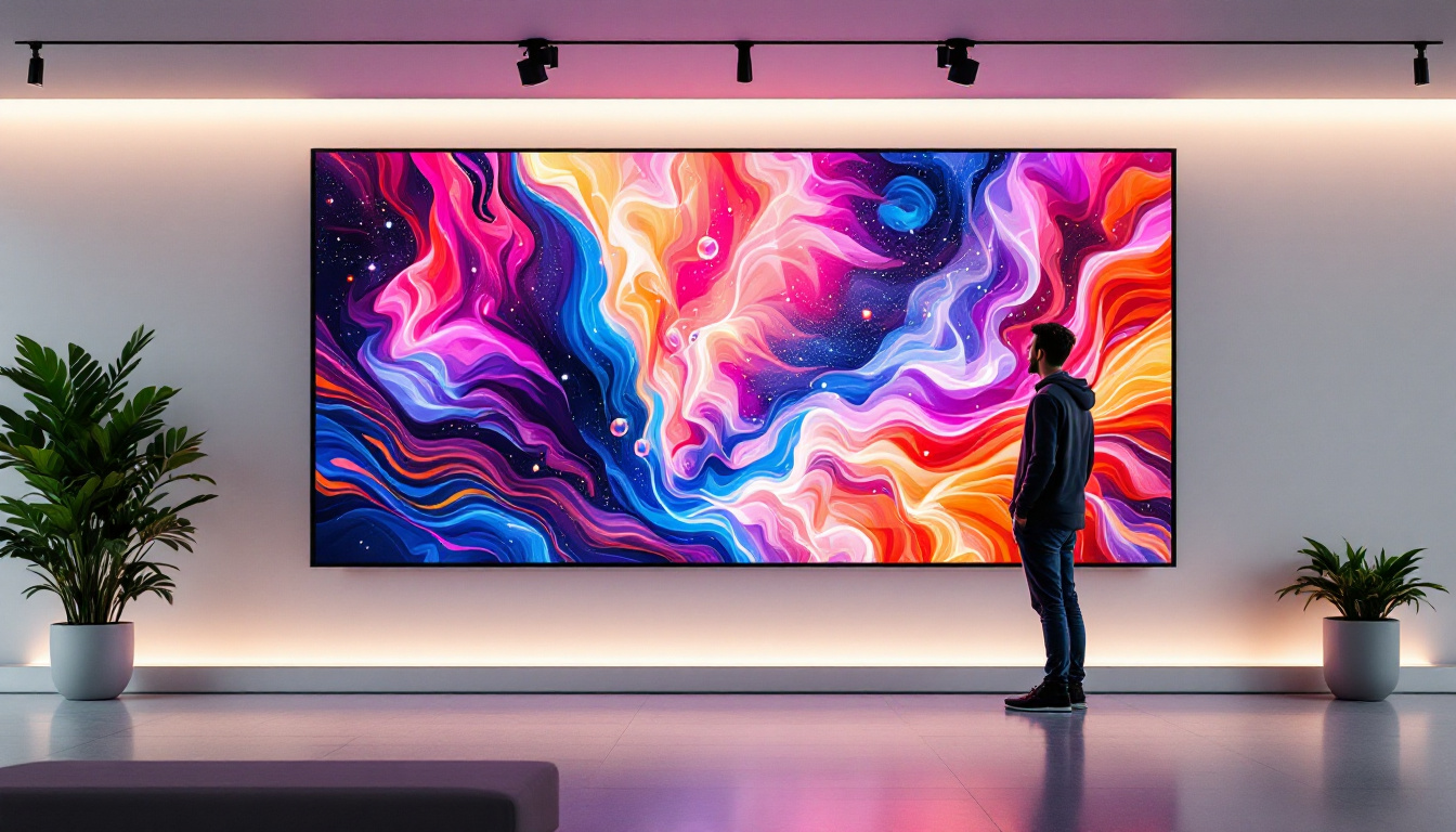 A photograph of a large led display screen showcasing vibrant visuals