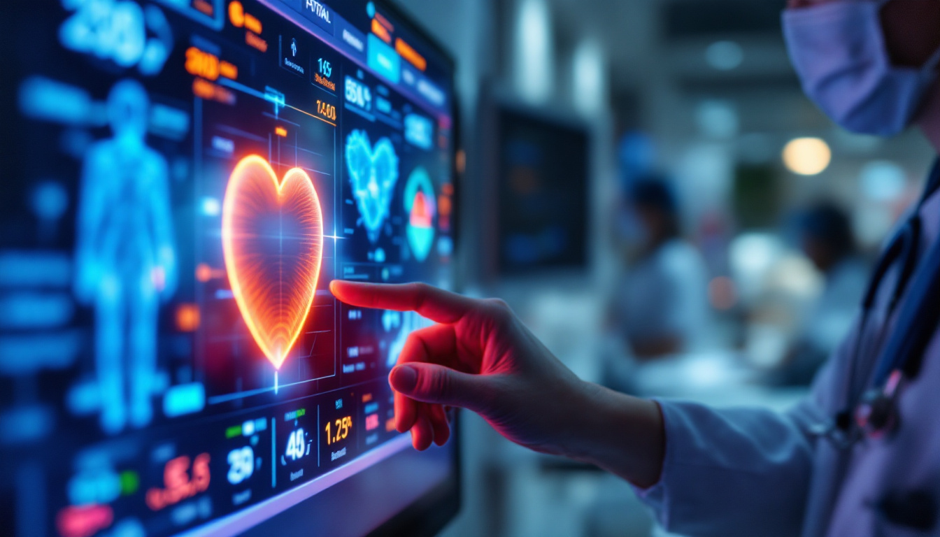 A photograph of a close-up of a patient screen displaying vital health information on a vibrant led display