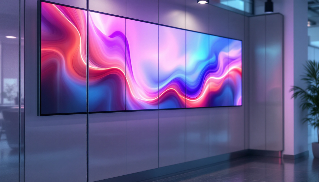 A photograph of a modern partition divider wall featuring an integrated led display