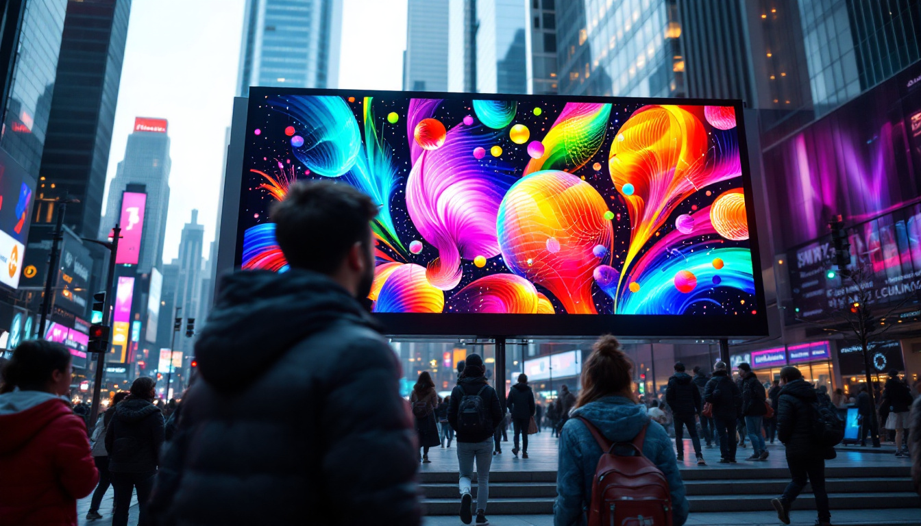 A photograph of a vibrant led display in a dynamic urban setting
