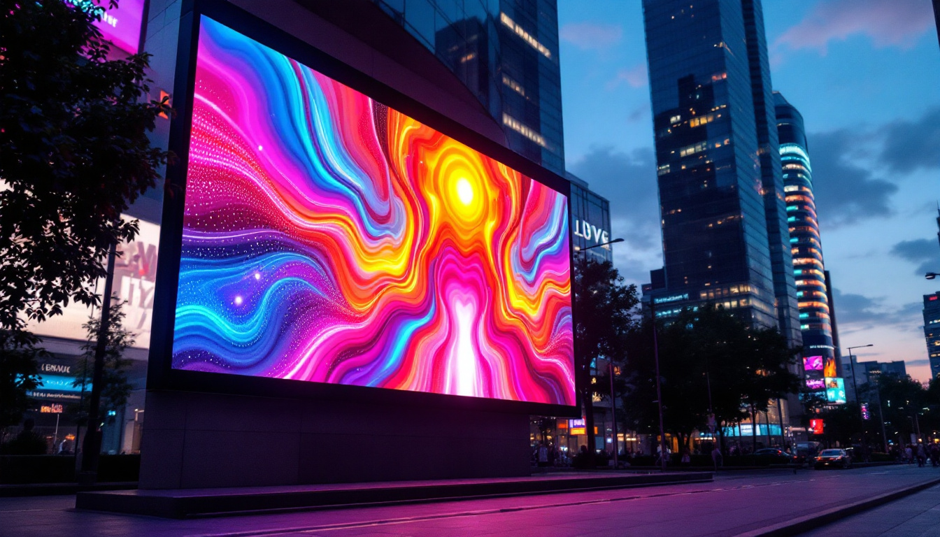 A photograph of a vibrant led display in an urban setting