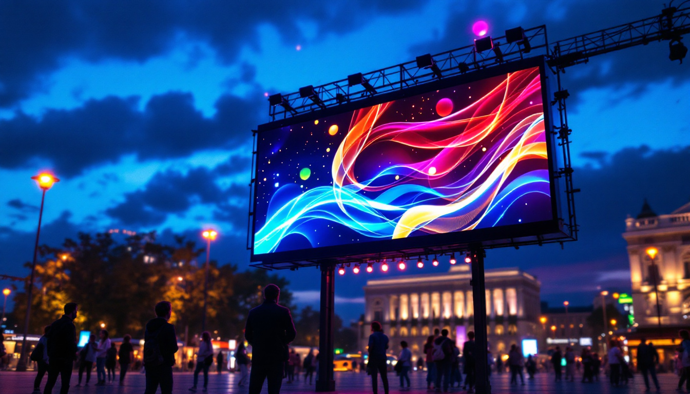 A photograph of capture a photograph of an outdoor led display illuminated at dusk