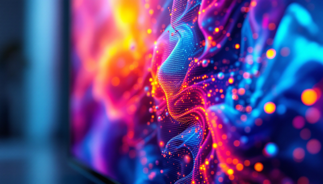 A photograph of a close-up shot of an led tv screen displaying vibrant colors and high contrast images