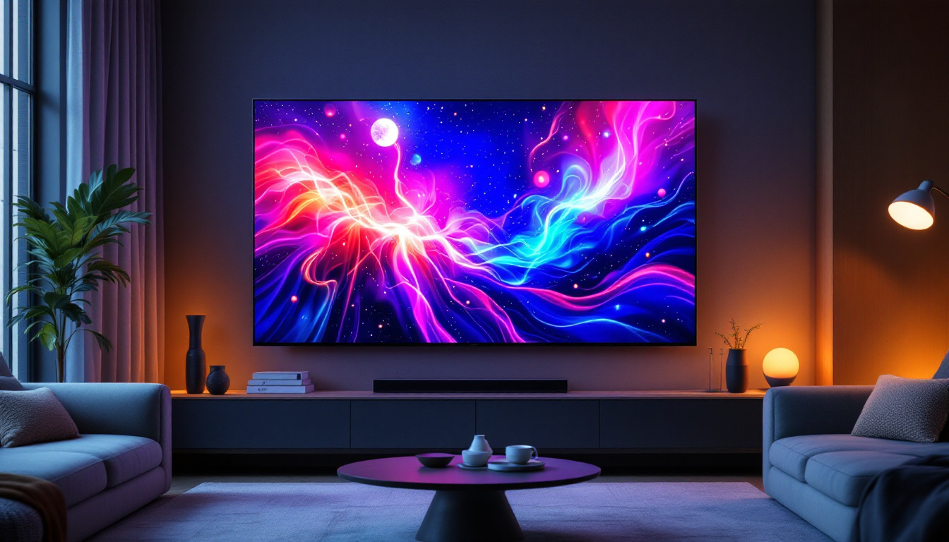 A photograph of a massive 198-inch led tv displaying vibrant
