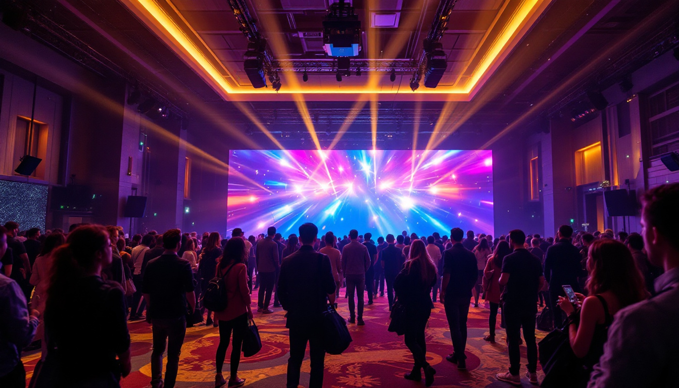 A photograph of capture a photograph of the unique av event hall showcasing a vibrant led display in action during an event