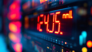 A photograph of a close-up of an led display showcasing a measurement conversion from millimeters to inches