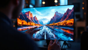 A photograph of capture a photograph of a vibrant color lcd display showcasing a dynamic image or video