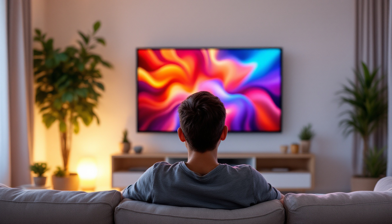 A photograph of a person comfortably viewing a 4k led display from an optimal distance