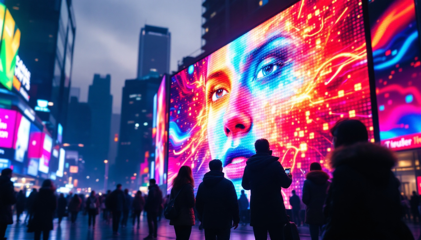 A photograph of a vibrant led display in an urban setting