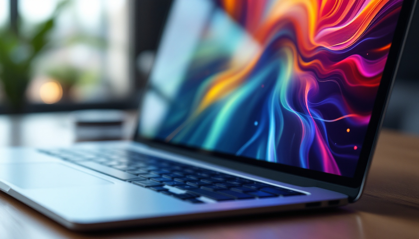 A photograph of a close-up of a laptop or tablet screen displaying vibrant colors and graphics