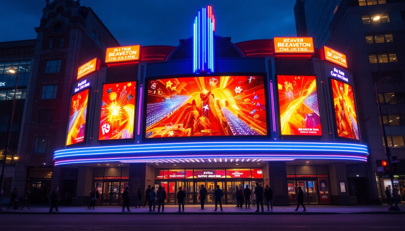 A photograph of capture a photograph of the vibrant led display at the beaverton movie theater