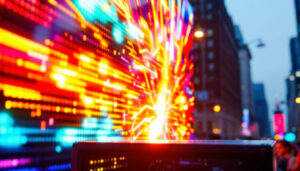 A photograph of a vibrant led display board in action