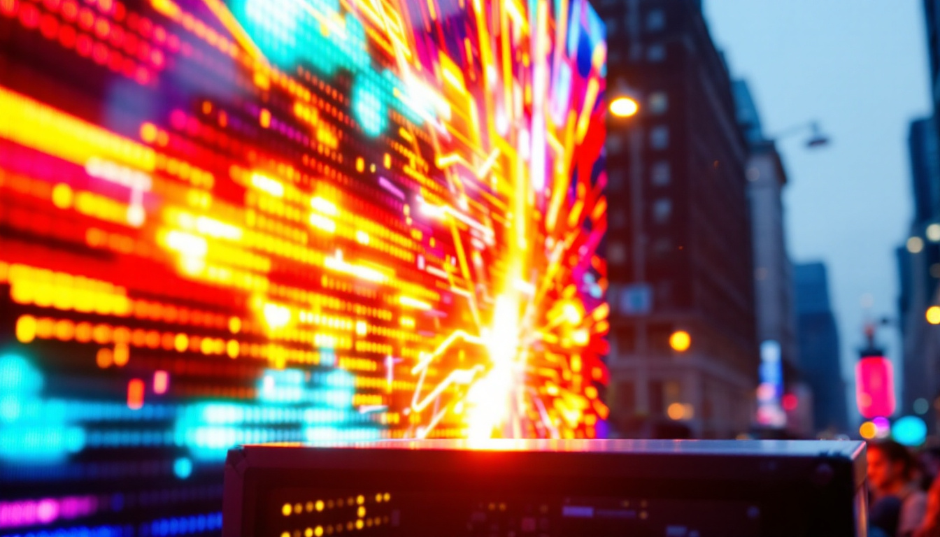 A photograph of a vibrant led display board in action