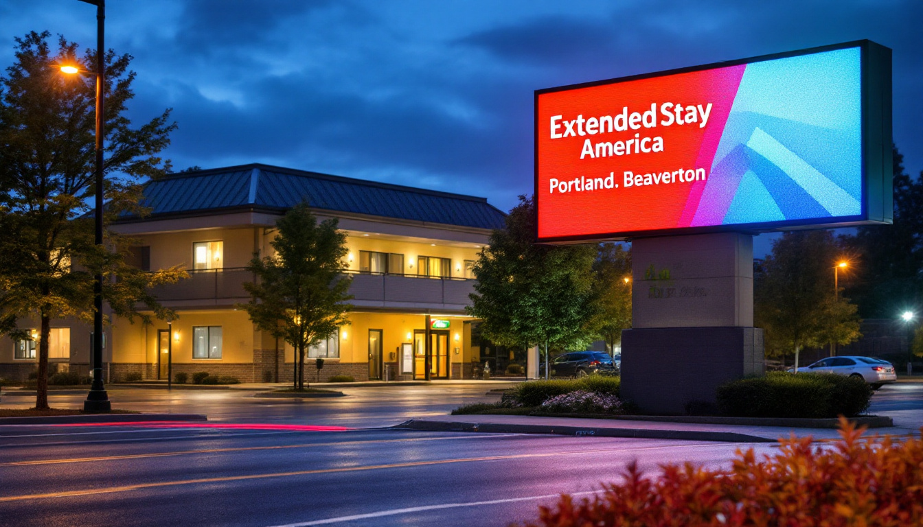 A photograph of capture a photograph of the led display at extended stay america portland beaverton