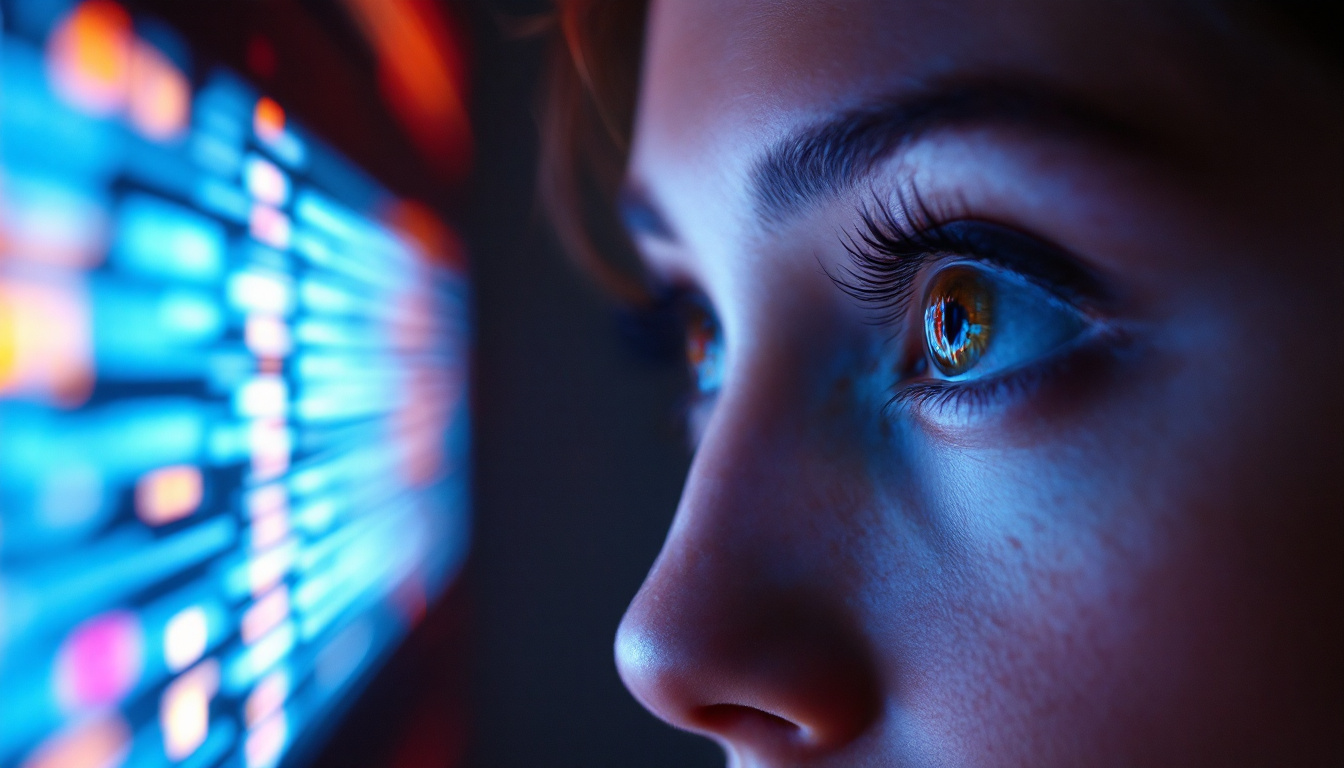 A photograph of a close-up shot of a person using an led display visual acuity test
