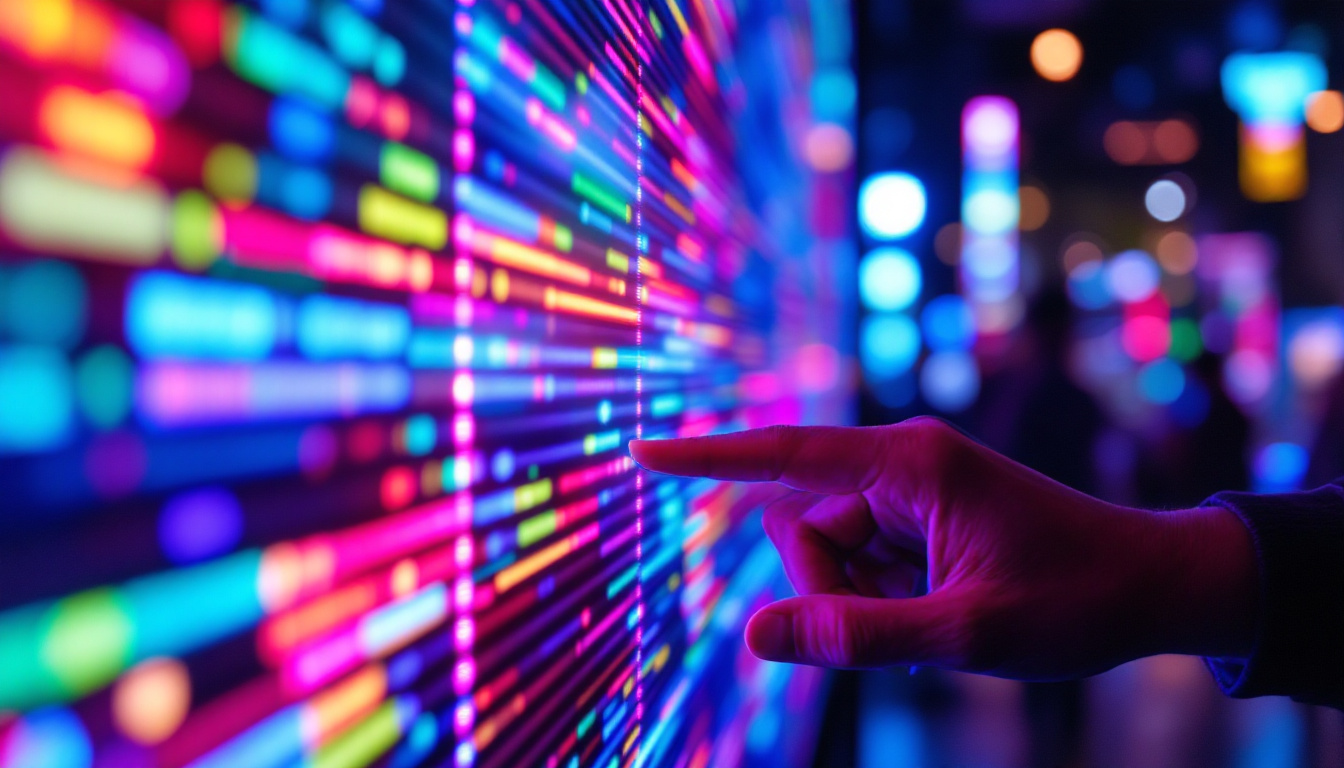 A photograph of a close-up shot of a vibrant led display in action
