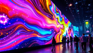 A photograph of a vibrant led display in action