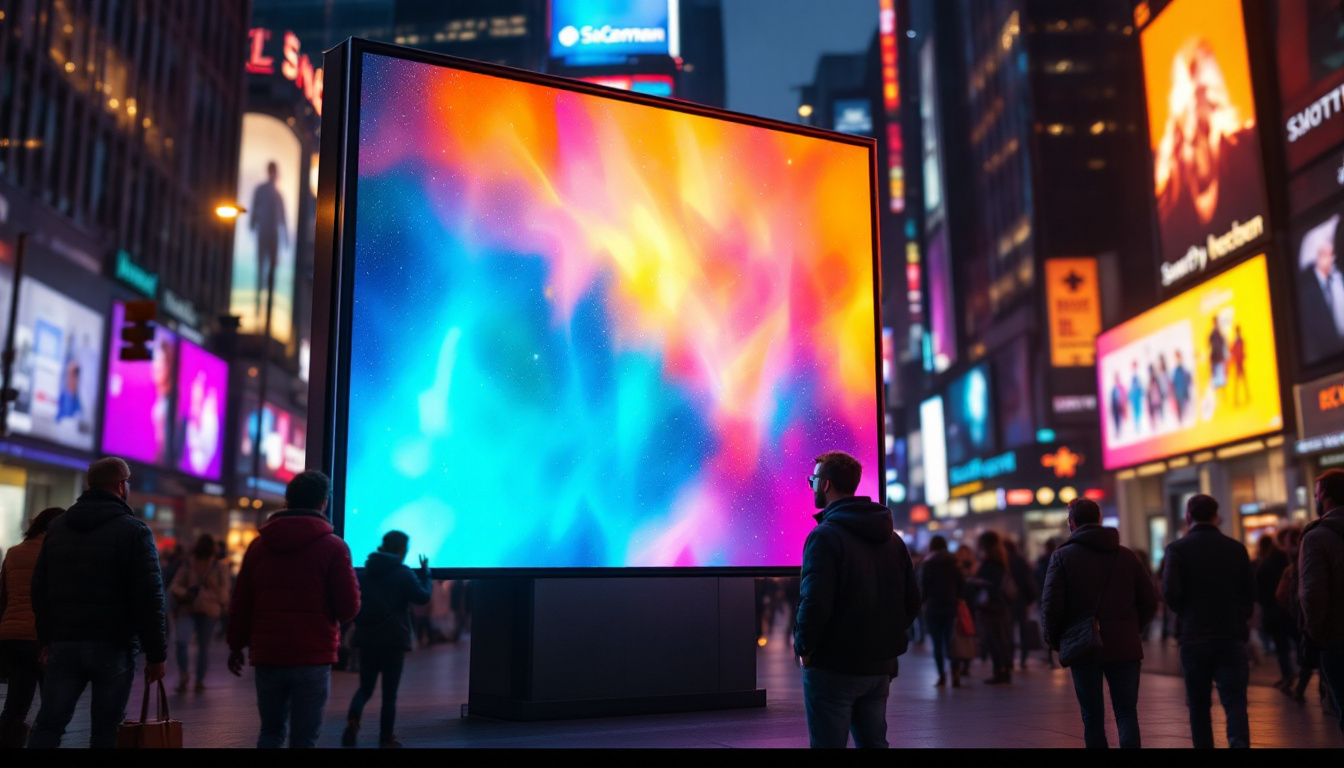 A photograph of a vibrant led display in a bustling urban environment